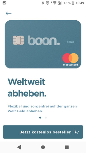 Bestellvorgang für die Prepaid-Kreditkarte von boon.PLANET