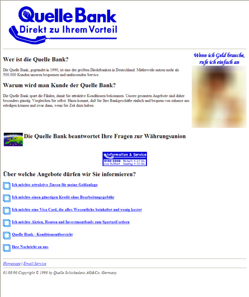 Internetseite der Quelle Bank